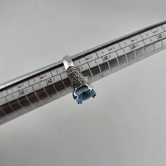 Fashion Ring Blue Stone Women Sterling Silver Plated Tone Proposal Size 6 - Picture 3 of 9